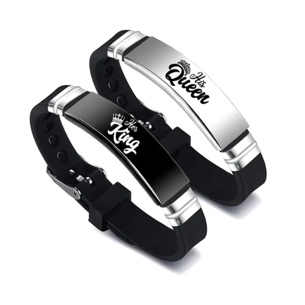 Valentine's Day Bracelet Set - King Queen & Stainless Steel - Image 5