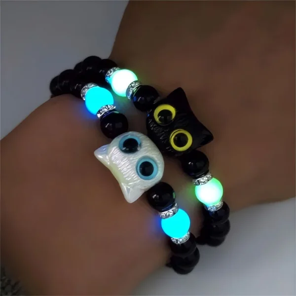 Luminous Cat Couple Bracelet - Glow-in-Dark Black & White